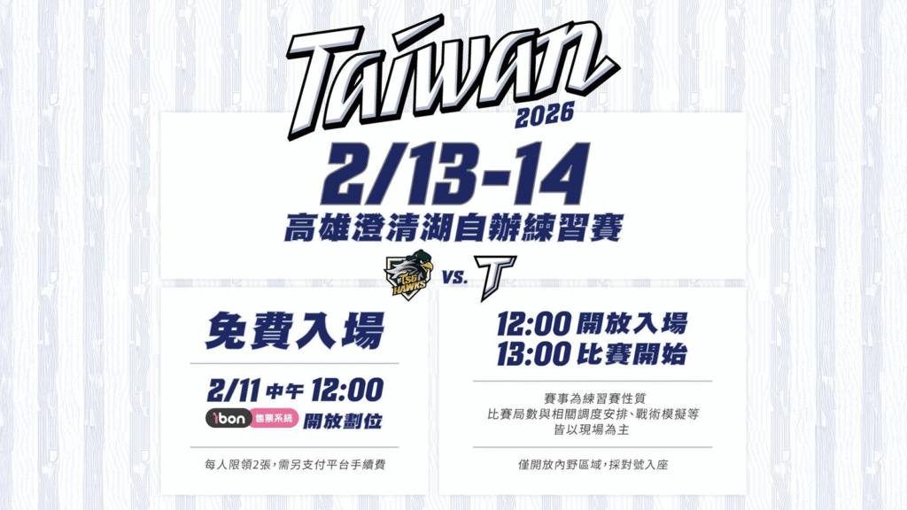 【WBC 热身赛】本周中华队自办练习赛高雄免费入场！2/11 中午开放划位